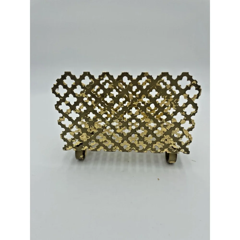 Vintage Mid Century‎ Gold Metal Mesh Letter or Napkin Holder Gold Gilded